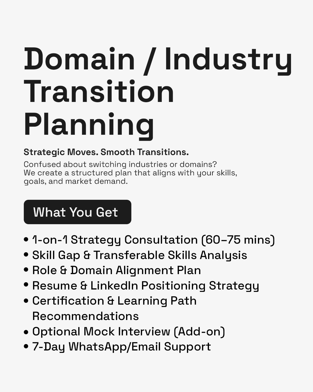 Domain / Industry Transition Planning for smoother career transitions and new job opportunities.