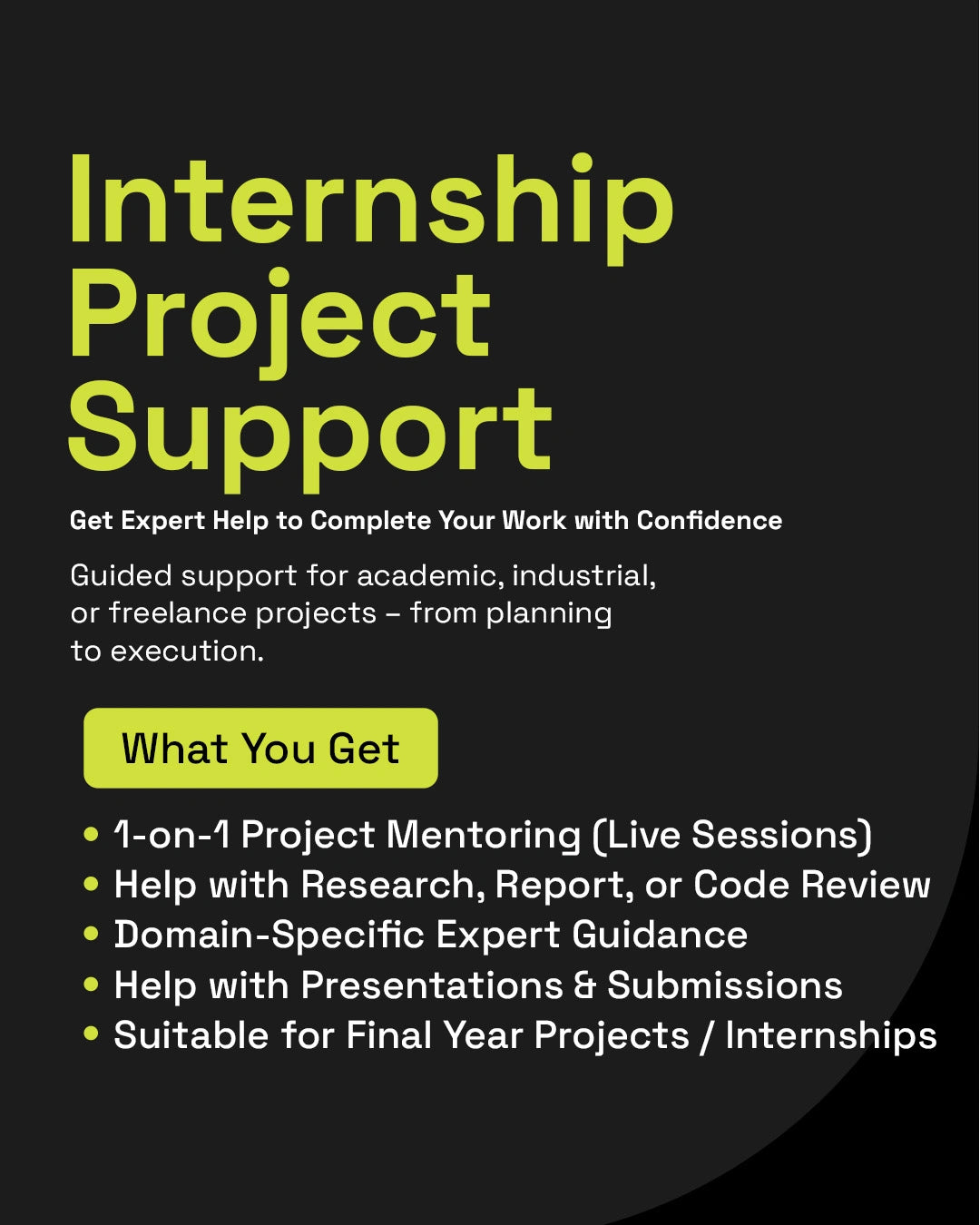 Internship Project Support for students seeking job opportunities. Get expert guidance on your final year projects.