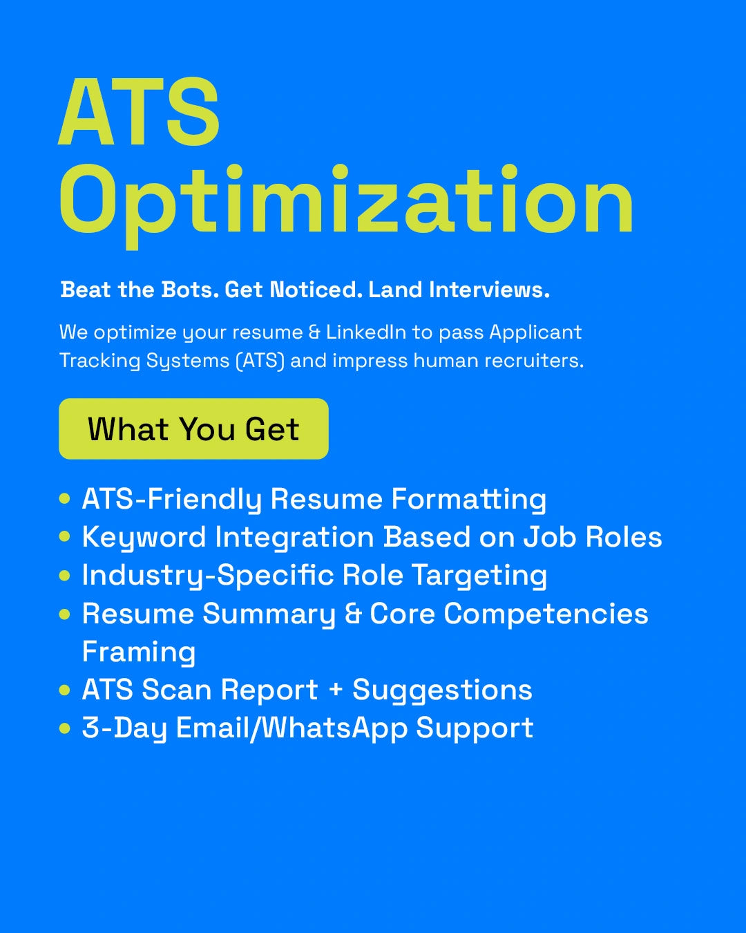 ATS Optimization for job opportunities. Beat the bots to get noticed for job vacancies.