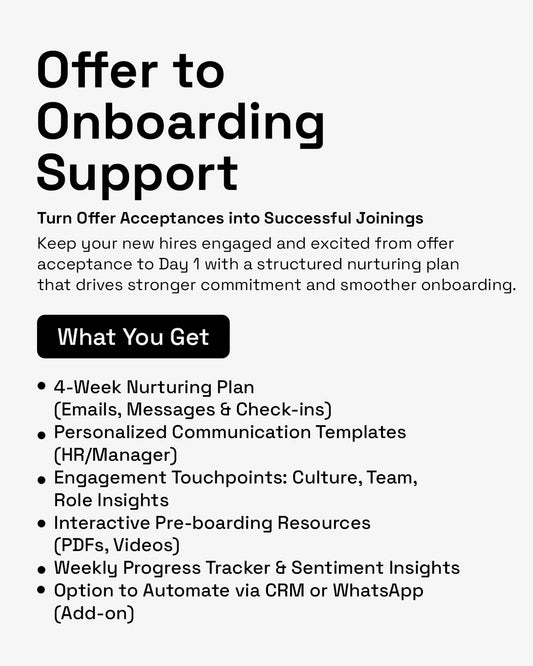 Offer to Onboarding Support. Ensure a smooth transition to your new job opportunities and placement.