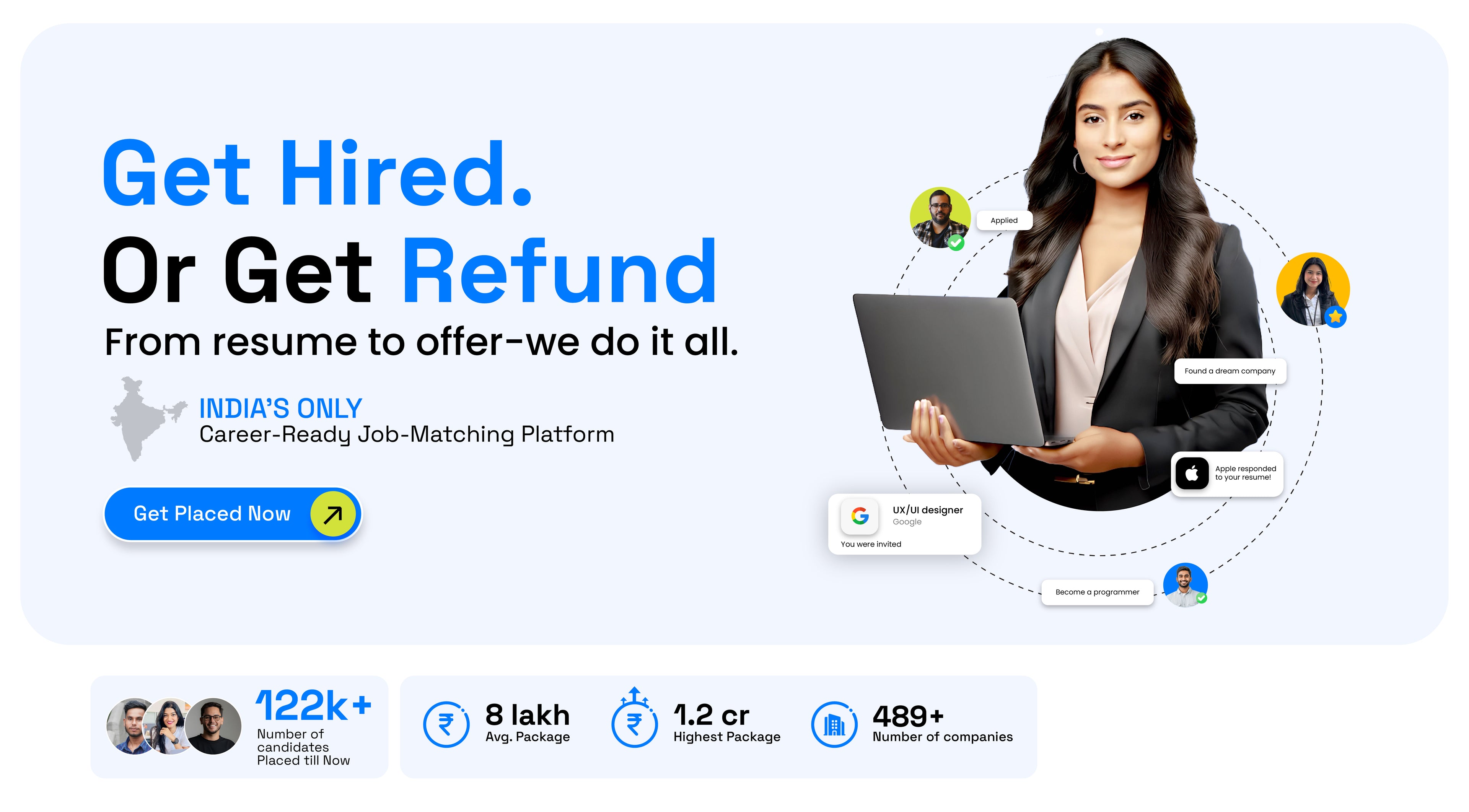 Professional job placement platform in India connecting candidates to career-ready opportunities, matching skills to the right roles with guaranteed results.
